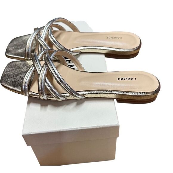 L’agence Abelle Flat Sandal in Gold/Silver Crackle NWB Size 8 - Picture 2 of 10